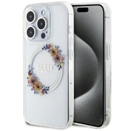 GUESS futerał do IPHONE 15 Pro Max kompatybilny z MagSafe GUHMP15XHFWFCT (Flowers Wreath) transparentny
