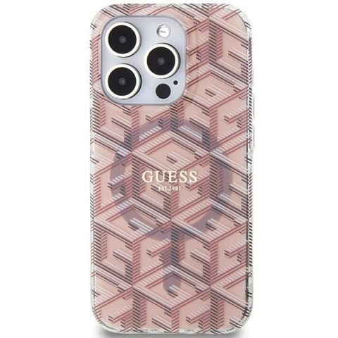 GUESS futerał do IPHONE 15 Pro Max kompatybilny z MagSafe GUHMP15XHGCUSTGP (IML GCUBE) różowy