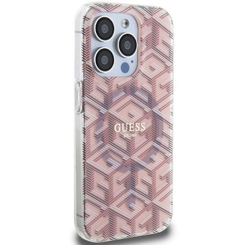 GUESS futerał do IPHONE 15 Pro Max kompatybilny z MagSafe GUHMP15XHGCUSTGP (IML GCUBE) różowy