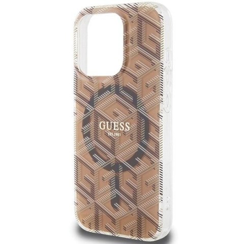 GUESS futerał do IPHONE 15 Pro kompatybilny z MagSafe GUHMP15LHGCUSTGW (IML GCUBE) brązowy