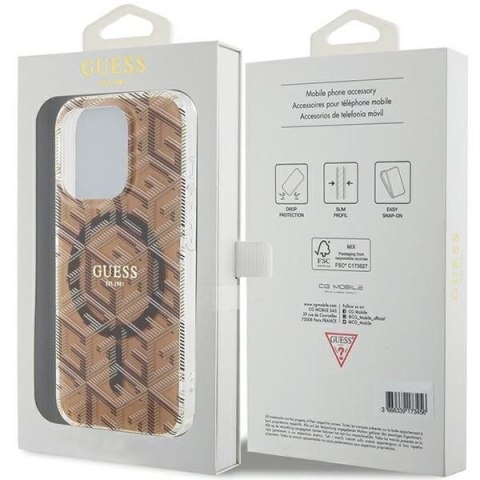 GUESS futerał do IPHONE 15 Pro kompatybilny z MagSafe GUHMP15LHGCUSTGW (IML GCUBE) brązowy