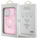 GUESS futerał do IPHONE 15 Pro kompatybilny z MagSafe GUHMP15LHRSGSP (Glitter Script Logo Ring stand) różowy