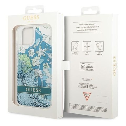 GUESS futerał do IPHONE 13 / 14 / 15 GUHCP14SLFLSN (Flower Liquid Glitter) zielony