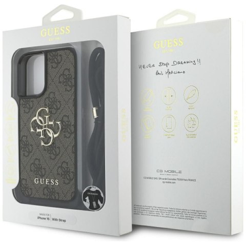 GUESS futerał do IPHONE 16 GUHCP16SP4GMGCRW (CBDY PU 4G Big Logo W/Cord Strap) brązowy