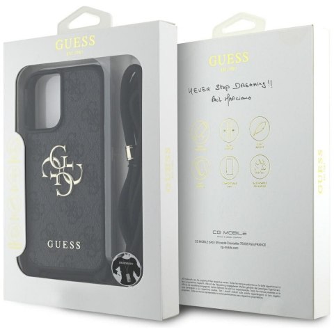 GUESS futerał do IPHONE 16 Plus GUHCP16MP4GMGCRK (CBDY PU 4G Big Logo W/Cord Strap) czarny