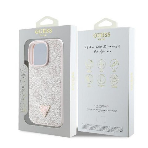 GUESS futerał do IPHONE 16 Pro Max GUHCP16XP4TDPP (PU Leather 4G Triangle Strass) różowy