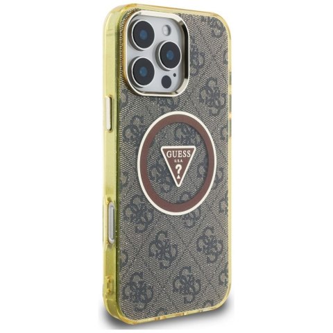 GUESS futerał do IPHONE 16 Pro Max kompatybilny z MagSafe GUHMP16XHG4PRTGW (IML Metal Glitter 4G Circle Triangle) brązowy