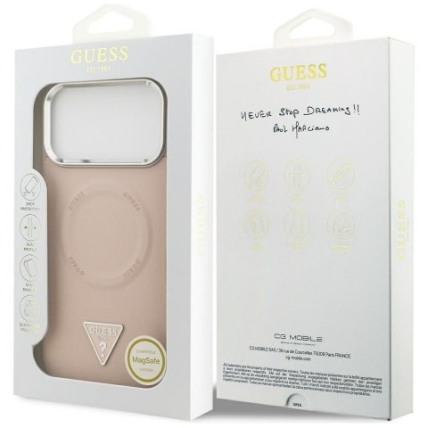 GUESS futerał do IPHONE 17 Pro kompatybilny z MagSafe GUHMP17LPSDTSCMP (PU W/ Triangle Logo) różowy