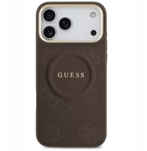 GUESS futerał do IPHONE 17 Pro Max kompatybilny z MagSafe GUHMP17XPSAMSECW (PU W/ Peony Hot Stamp) brązowy