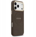 GUESS futerał do IPHONE 17 Pro Max kompatybilny z MagSafe GUHMP17XPSAMSECW (PU W/ Peony Hot Stamp) brązowy