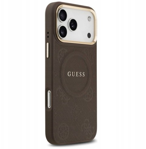 GUESS futerał do IPHONE 17 Pro Max kompatybilny z MagSafe GUHMP17XPSAMSECW (PU W/ Peony Hot Stamp) brązowy