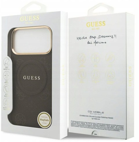 GUESS futerał do IPHONE 17 Pro Max kompatybilny z MagSafe GUHMP17XPSAMSECW (PU W/ Peony Hot Stamp) brązowy