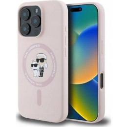 KARL LAGERFELD futerał do IPHONE 16 Plus kompatybilny z MagSafe KLHMP16MSCMKCRHP (Silicone KC Body Ring) różowy