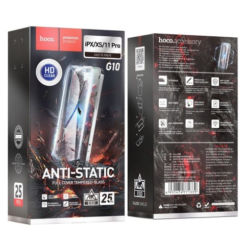 Szkło hartowane do iPhone X / XS / 11 PRO Hoco HD Anti-static 25 sztuk G10