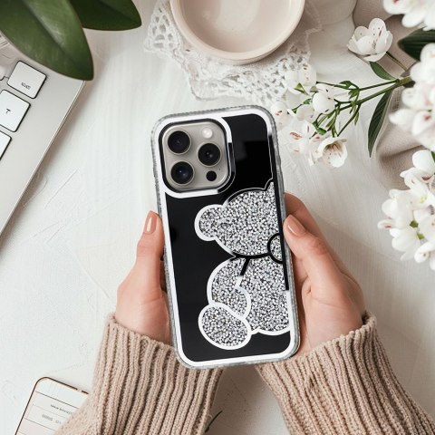 Etui na iPhone 15 Teddy Bear srebrne