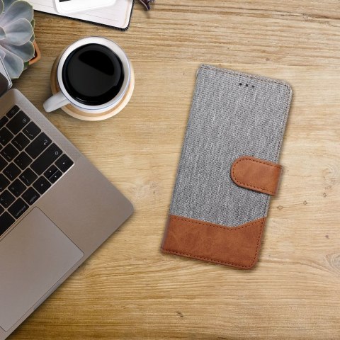 Etui z klapką na iPhone 16 PLUS Jeans Book szare