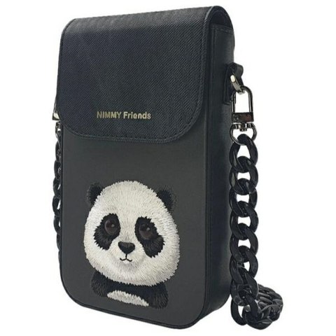 Etui na telefon portfel torebka zewstaw 3w1 Nimmy Big Eyed Pet 2.0 panda czarne