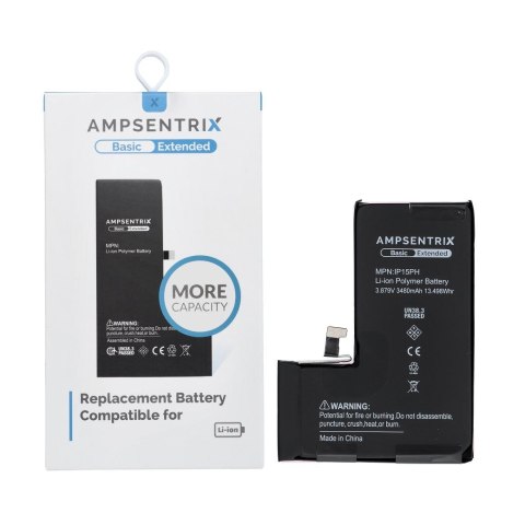 AmpSentrix Basic bateria do iPhone 15 PRO (zwiększona pojemność 3480 mAh)