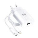 Ładowarka sieciowa do telefonu Blue Star USB C QC3.0 PD 3A 18W + kabel USB C do Lightning TFK-TC-1099C biała