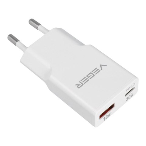 Ładowarka sieciowa do telefonu VEGER USB A + USB C QC PD 30W 30W1A1C biała