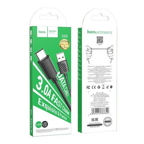 Kabel USB A do USB C Hoco 3A 1 m X88 czarny