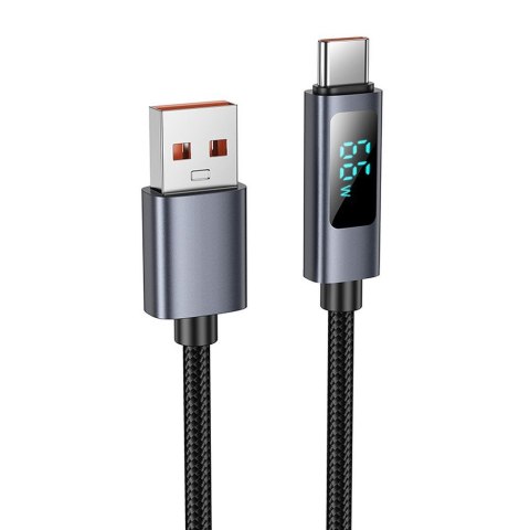Kabel USB A do USB C Hoco 5A z wyświetlaczem 1 m X112 czarny