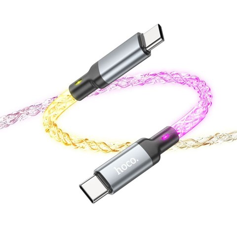 Kabel USB C do USB C Hoco 3A 60W LED 1 m U112 szary