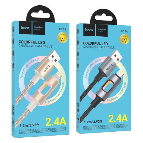 Kabel USB z diodami LED USB A do Lightning Hoco 2,4A 1,2 m U144 czarny