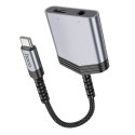 Adapter AUX 2w1 USB C do USB C / Jack 3,5 mm Hoco 27W LS39 szary