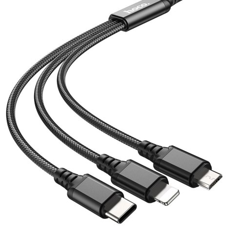 Kabel 3w1 USB A do Lightning / Micro USB / USB C Hoco 2A 1 m X76 czarny