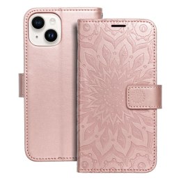 Etui z klapką na iPhone 14 Mezzo Book mandala złoto-różowe