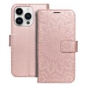 Etui z klapką na iPhone 14 PRO Mezzo Book mandala złoto-różowe