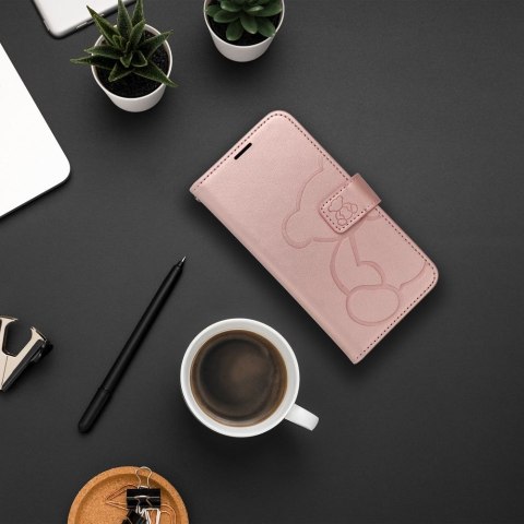 Etui z klapką na iPhone 16e (SE 4 2025) Mezzo Book teddy bear złoto-różowe