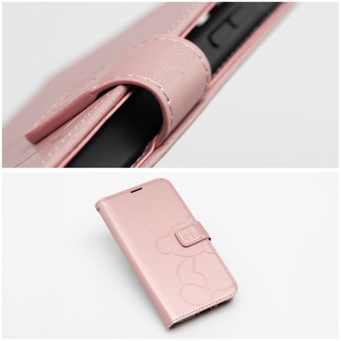 Etui z klapką na iPhone 16e (SE 4 2025) Mezzo Book teddy bear złoto-różowe