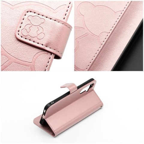 Etui z klapką na iPhone 16e (SE 4 2025) Mezzo Book teddy bear złoto-różowe