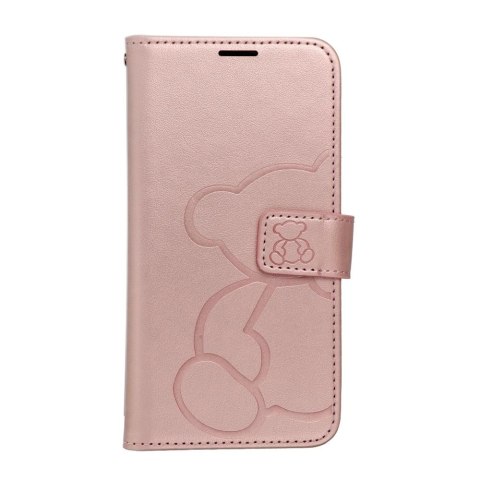 Etui z klapką na iPhone 16e (SE 4 2025) Mezzo Book teddy bear złoto-różowe
