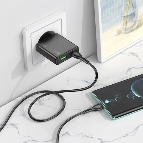 Ładowarka sieciowa do telefonu Hoco Slim USB A + USB C QC3.0 PD 3A 20W N38 czarna