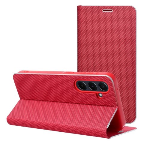 Etui z klapką na Samsung A13 4G Luna Book Carbon czerwone