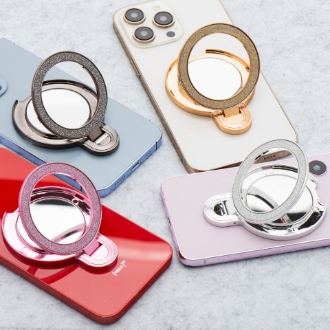 Stojak na telefon CIRCLE MIRROR - naklejany - różowy