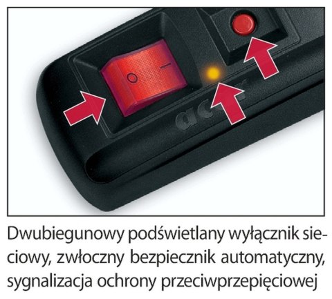 Listwa zasilająca 5 gniazd ACAR F5 3 m czarna