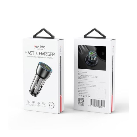 Yesido Ład. sam. Y49 PD 30W + QC3.0 18W USB-A+C , BLACK / CZARNY