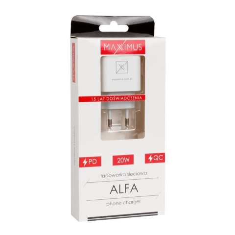 Ładowarka Sieciowa MX ALFA 20W PD+QC, USB-A+C biała TTT