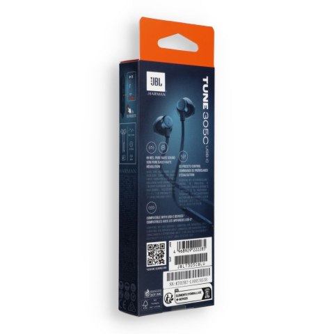 Słuchawki przewodowe douszne USB C JBL 305C niebieskie
