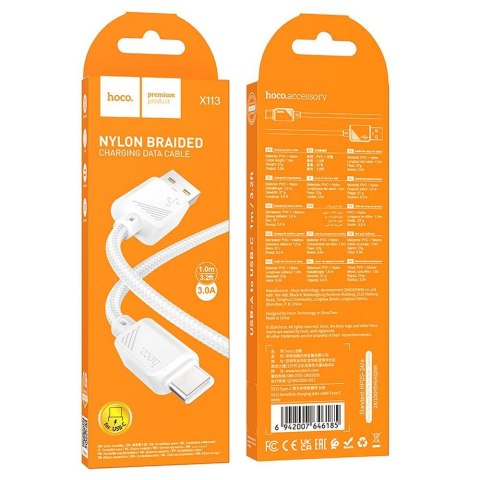 Kabel USB A do USB C Hoco 3A 1 m X113 biały