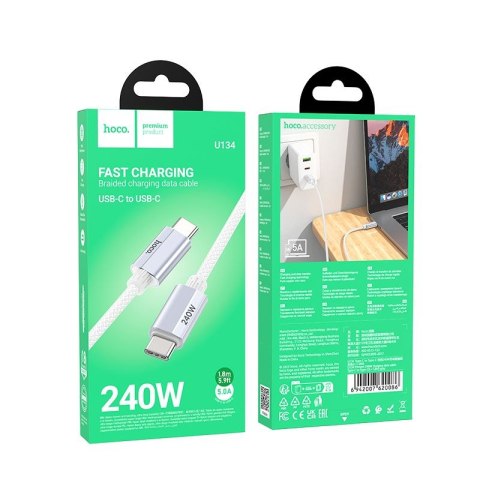 Kabel USB C do USB C Hoco QC3.0 PD 5A 240W 1,8 m U134 szary