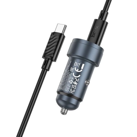 Ładowarka samochodowa Hoco USB A + USB C QC3.0 PD 30W + kabel USB C do USB C Z57A czarna
