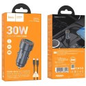 Ładowarka samochodowa Hoco USB A + USB C QC3.0 PD 30W + kabel USB C do USB C Z57A czarna