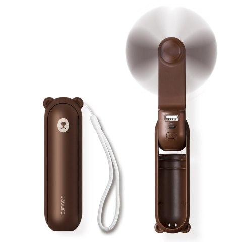 Mini wentylator Jisulife Handheld Fan Life8 Plus przenośny wiatraczek USB z funkcją powerbanka 4500mAh i latarką - brązowy