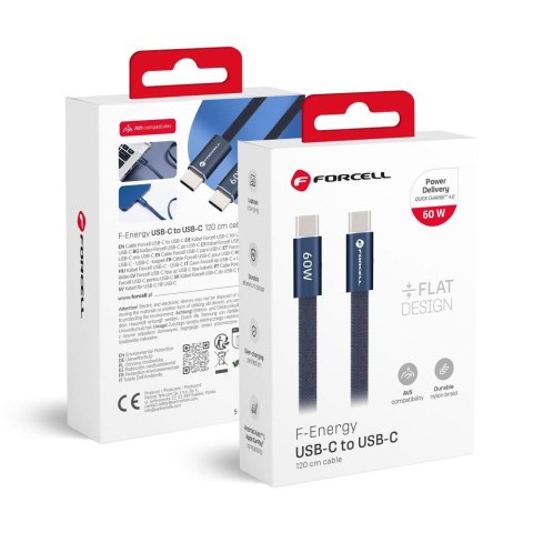 Kabel USB C do USB C Forcell F-Energy QC4.0 PD 3A 60W Cafule Flat 1,2 m CCFN23 granatowy