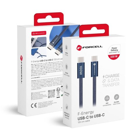 Kabel USB C do USB C Forcell F-Energy QC4.0 PD 5A 100W Cafule Color 1,2 m ACYH23 granatowy